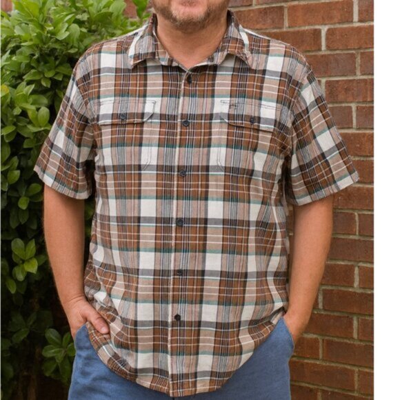 Eddie Bauer Men’s Plaid Button Down Shirt XL Short Sleeve Outdoor Hiking Casual - Picture 1 of 7